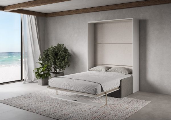 Letto francese verticale a scomparsa Versia Sofà 140 con divano e mensola Bianco - immagine 3