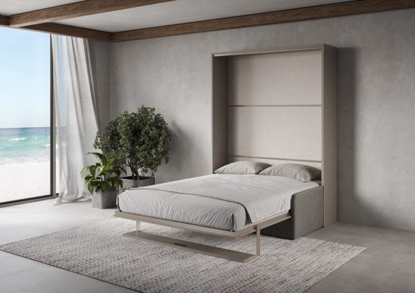 Letto francese verticale a scomparsa Versia Sofà 140 con divano e mensola Argilla - immagine 3