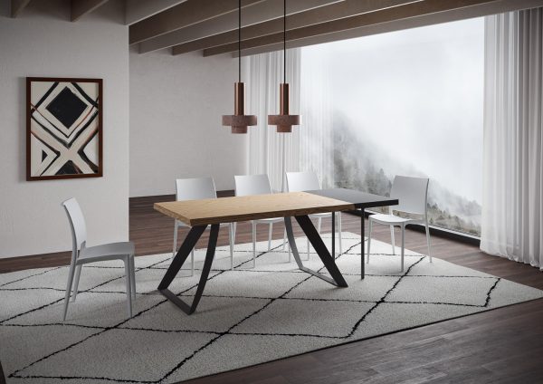 Tavolo allungabile 90x160/210 cm Tabira scortecciato rovere gambe antracite - immagine 3