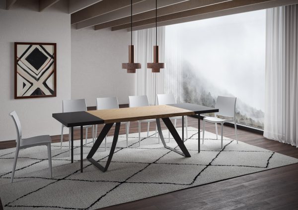 Tavolo allungabile 90x160/260 cm Tabira scortecciato rovere gambe antracite - immagine 4
