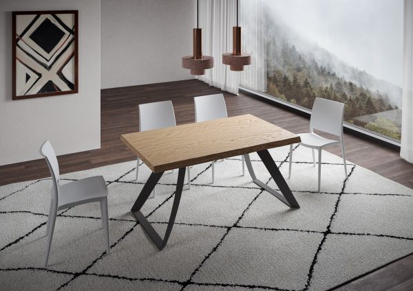 Tavolo fisso 90x160 cm Tabira scortecciato rovere gambe antracite - immagine 2