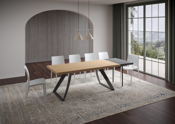 Tavolo allungabile 90x180/280 cm Tabira scortecciato rovere gambe antracite - immagine 3