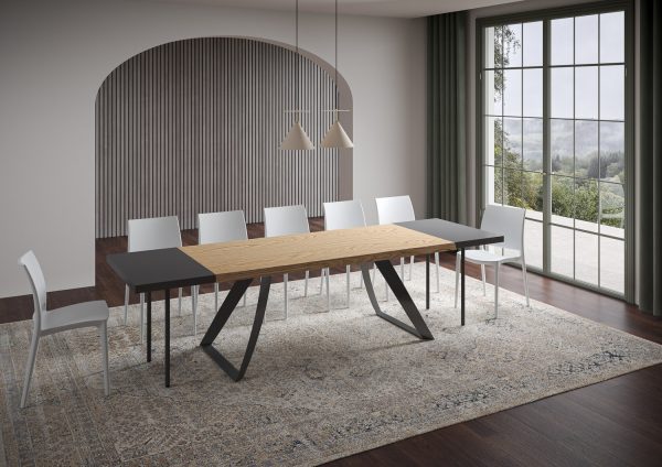 Tavolo allungabile 90x180/280 cm Tabira scortecciato rovere gambe antracite - immagine 4