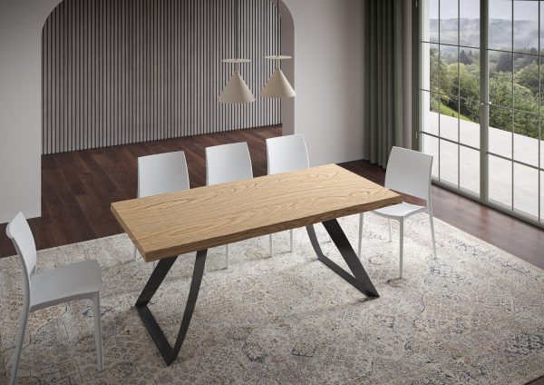 Tavolo allungabile 90x180/280 cm Tabira scortecciato rovere gambe antracite - immagine 2