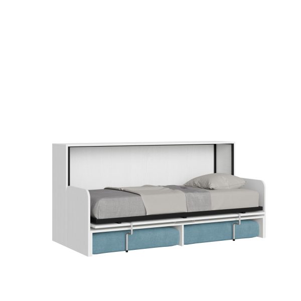 Letto singolo a scomparsa Kando con divano bianco frassino, azzurro - immagine 5