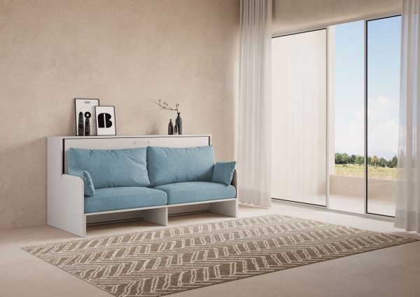 Letto singolo a scomparsa Kando con divano bianco frassino, azzurro - immagine 2
