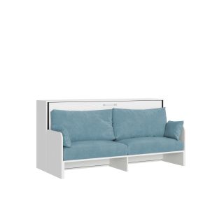 Letto singolo a scomparsa Kando con divano bianco frassino, azzurro