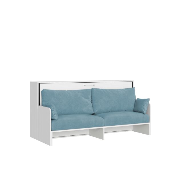 Letto singolo a scomparsa Kando con divano bianco frassino, azzurro
