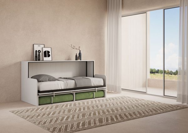 Letto singolo a scomparsa Kando con divano bianco frassino, verde - immagine 3