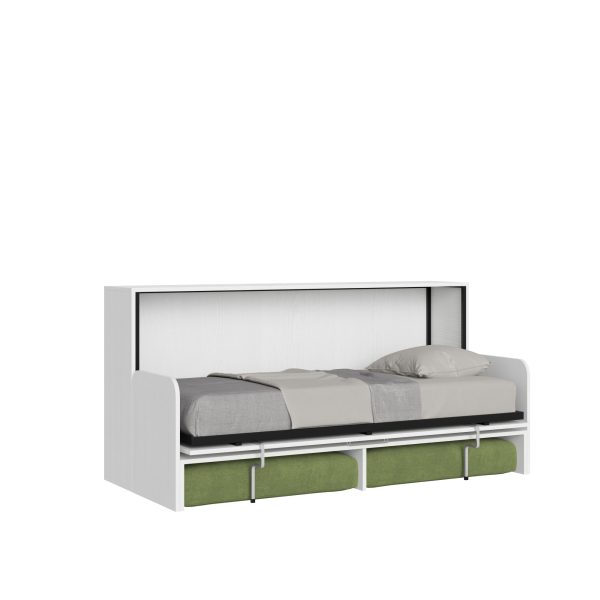 Letto singolo a scomparsa Kando con divano bianco frassino, verde - immagine 5