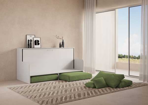 Letto singolo a scomparsa Kando con divano bianco frassino, verde - immagine 4