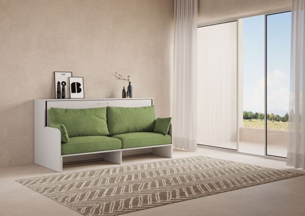Letto singolo a scomparsa Kando con divano bianco frassino, verde - immagine 2