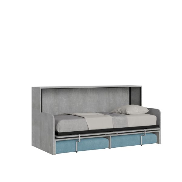 Letto singolo a scomparsa Kando con divano cemento, azzurro - immagine 4