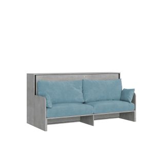 Letto singolo a scomparsa Kando con divano con materasso cemento, azzurro