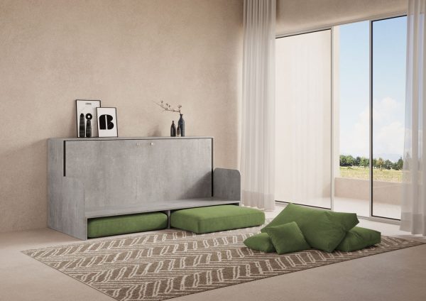 Letto singolo a scomparsa Kando con divano cemento, verde - immagine 4