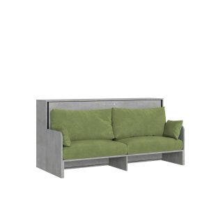 Letto singolo a scomparsa Kando con divano con materasso cemento, verde