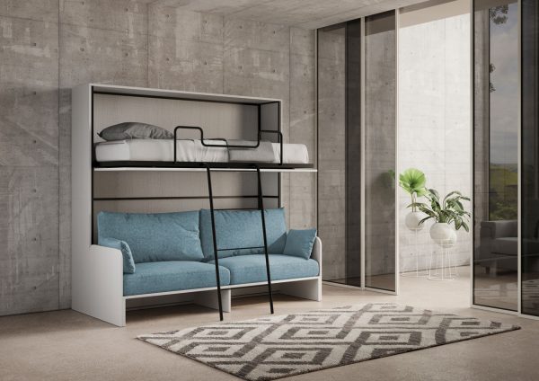 Letto doppio a scomparsa Kando con divano bianco frassino, azzurro - immagine 5