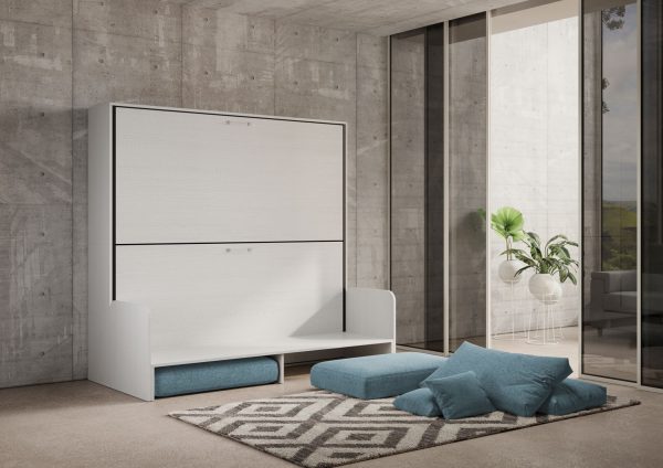 Letto doppio a scomparsa Kando con divano bianco frassino, azzurro - immagine 3