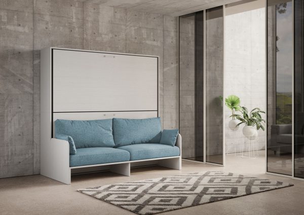 Letto doppio a scomparsa Kando con divano bianco frassino, azzurro - immagine 2