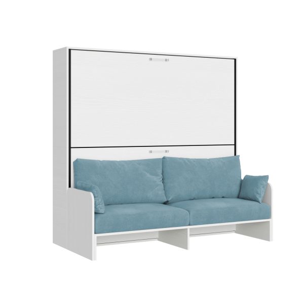 Letto doppio a scomparsa Kando con divano bianco frassino, azzurro - immagine 9
