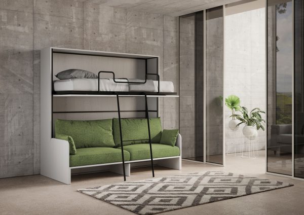 Letto doppio a scomparsa Kando con divano bianco frassino, verde - immagine 5