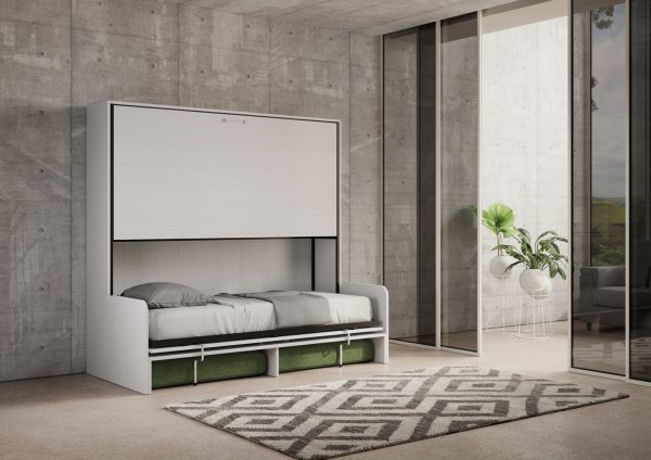 Letto doppio a scomparsa Kando con divano bianco frassino, verde - immagine 4