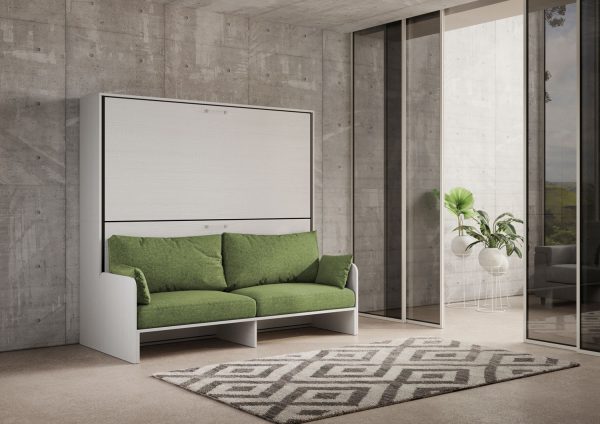 Letto doppio a scomparsa Kando con divano bianco frassino, verde - immagine 2