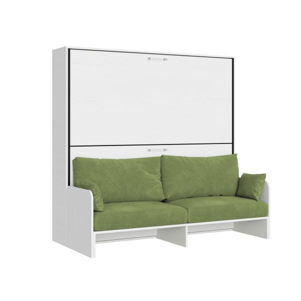 Letto doppio a scomparsa Kando con divano bianco frassino, verde - immagine 9
