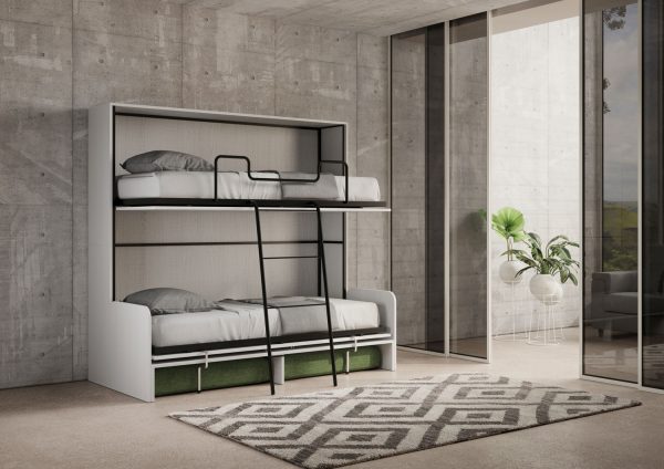 Letto doppio a scomparsa Kando con divano bianco frassino, verde - immagine 6