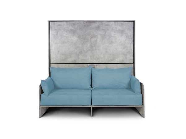 Letto doppio a scomparsa Kando con divano cemento, azzurro - immagine 7