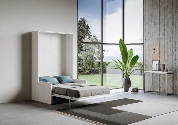 Letto una piazza e mezzo a scomparsa 120 Kentaro con divano bianco frassino, azzurro - immagine 5