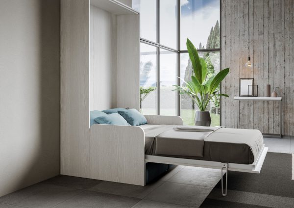 Letto una piazza e mezzo a scomparsa 120 Kentaro con divano bianco frassino, azzurro - immagine 6