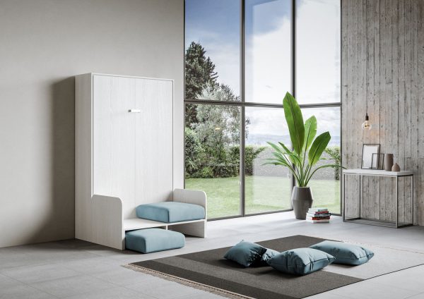 Letto una piazza e mezzo a scomparsa 120 Kentaro con divano bianco frassino, azzurro - immagine 3