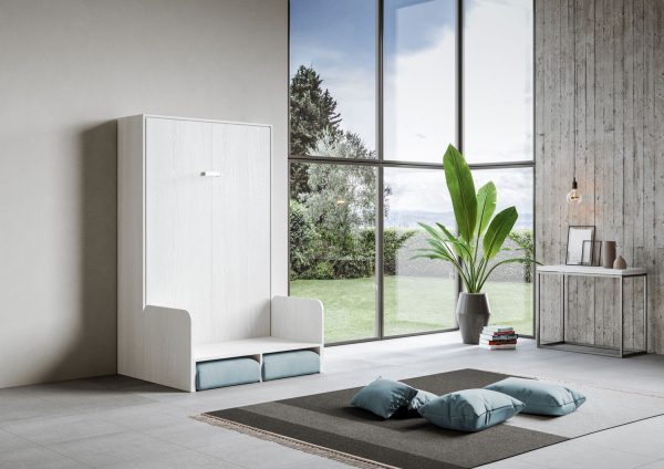 Letto una piazza e mezzo a scomparsa 120 Kentaro con divano bianco frassino, azzurro - immagine 4
