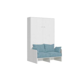 Letto una piazza e mezzo a scomparsa 120 Kentaro con divano bianco frassino, azzurro