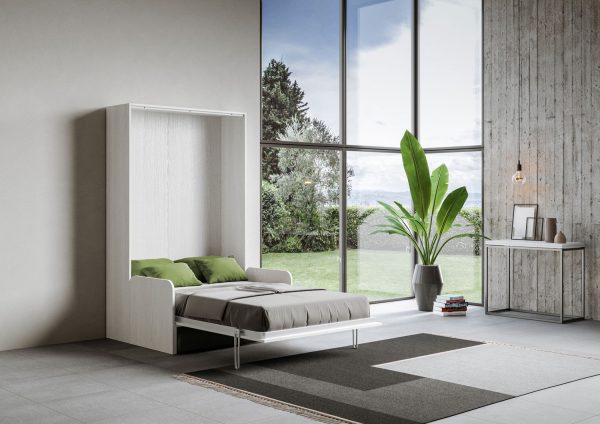 Letto una piazza e mezzo a scomparsa 120 Kentaro con divano bianco frassino, verde - immagine 5