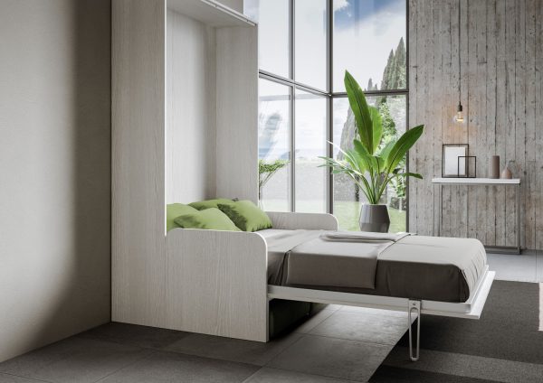 Letto una piazza e mezzo a scomparsa 120 Kentaro con divano bianco frassino, verde - immagine 6