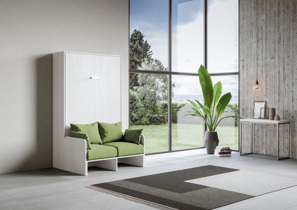 Letto una piazza e mezzo a scomparsa 120 Kentaro con divano bianco frassino, verde - immagine 2