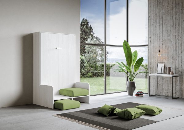 Letto una piazza e mezzo a scomparsa 120 Kentaro con divano bianco frassino, verde - immagine 3