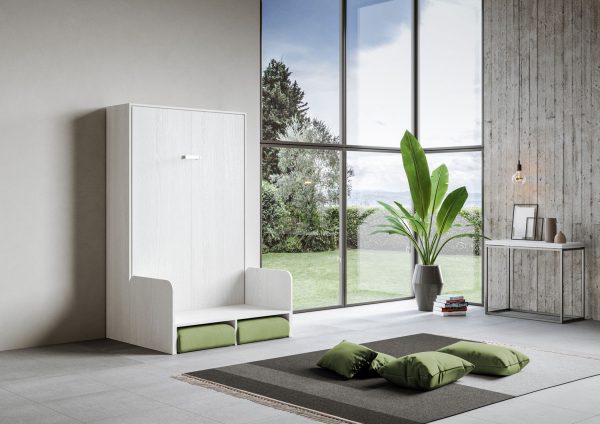 Letto una piazza e mezzo a scomparsa 120 Kentaro con divano bianco frassino, verde - immagine 4