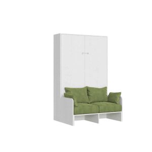Letto una piazza e mezzo a scomparsa 120 Kentaro con divano bianco frassino, verde