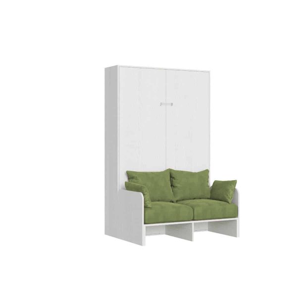 Letto una piazza e mezzo a scomparsa 120 Kentaro con divano bianco frassino, verde