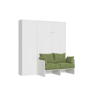 Letto una piazza e mezzo a scomparsa 120 Kentaro con divano e colonna bianco frassino, verde