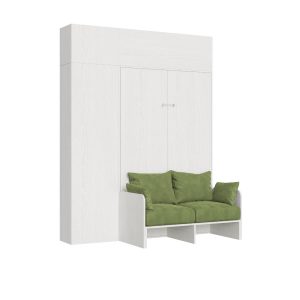 Letto una piazza e mezzo a scomparsa 120 Kentaro con divano e mobili bianco frassino, verde