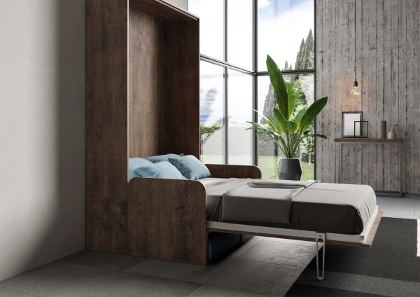 Letto una piazza e mezzo a scomparsa 120 Kentaro con divano noce, azzurro - immagine 6