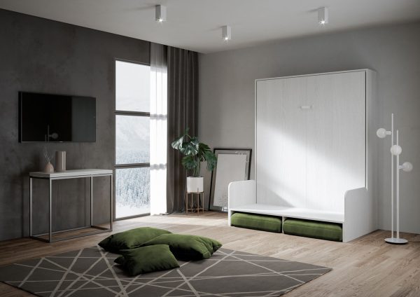 Letto matrimoniale a scomparsa 160 Kentaro con divano bianco frassino, verde - immagine 4