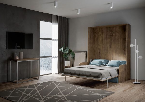 Letto matrimoniale a scomparsa 160 Kentaro con divano noce, azzurro - immagine 5