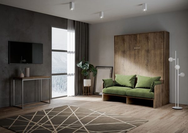Letto matrimoniale a scomparsa 160 Kentaro con divano noce, verde - immagine 2