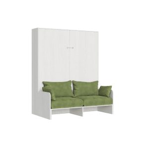 Letto matrimoniale a scomparsa 160 Kentaro con divano bianco frassino, verde