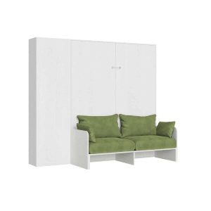 Letto matrimoniale a scomparsa 160 Kentaro con divano e colonna bianco frassino, verde